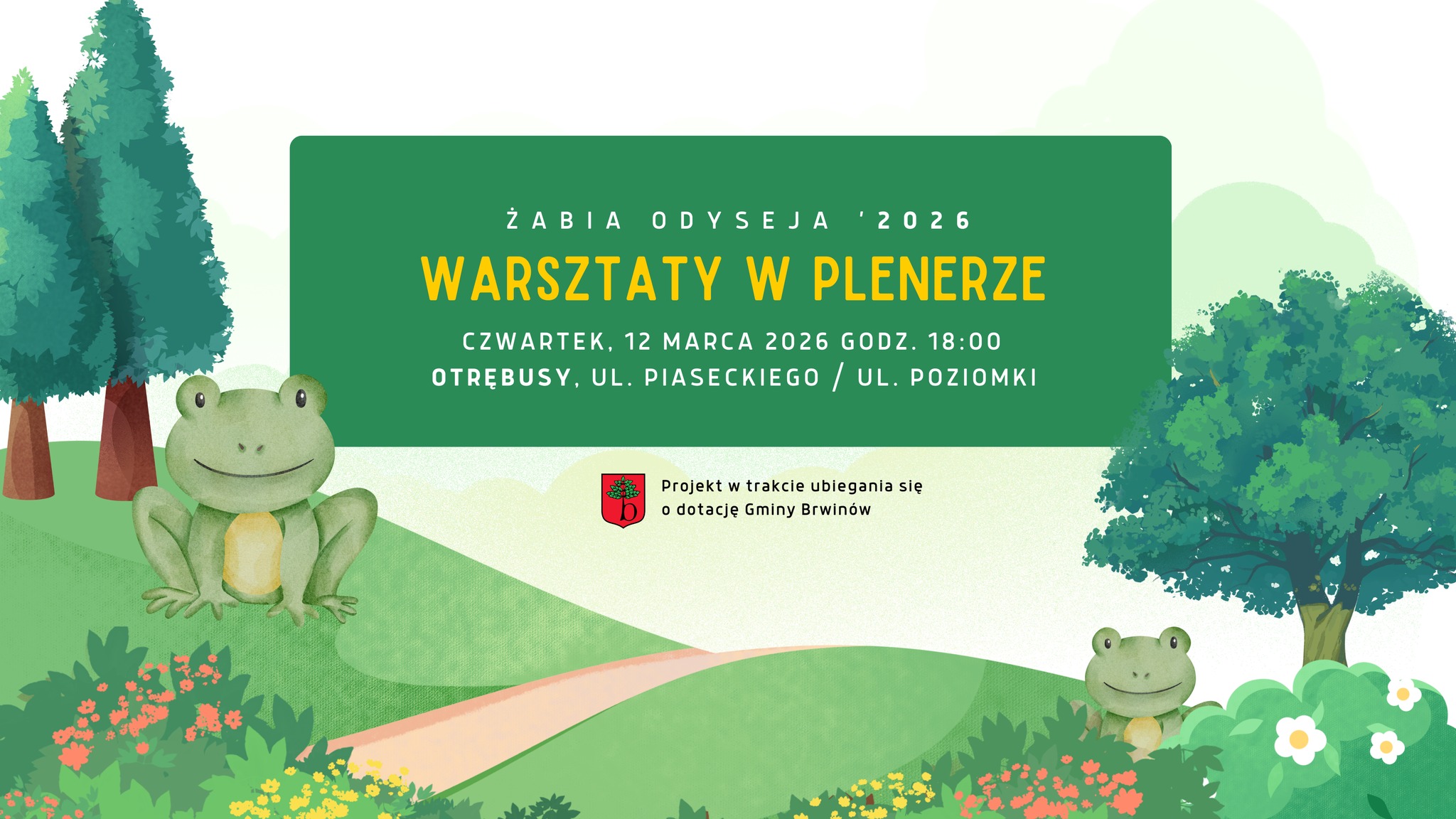 Grafika promująca warsztaty terenowe Żabia Odyseja 2026